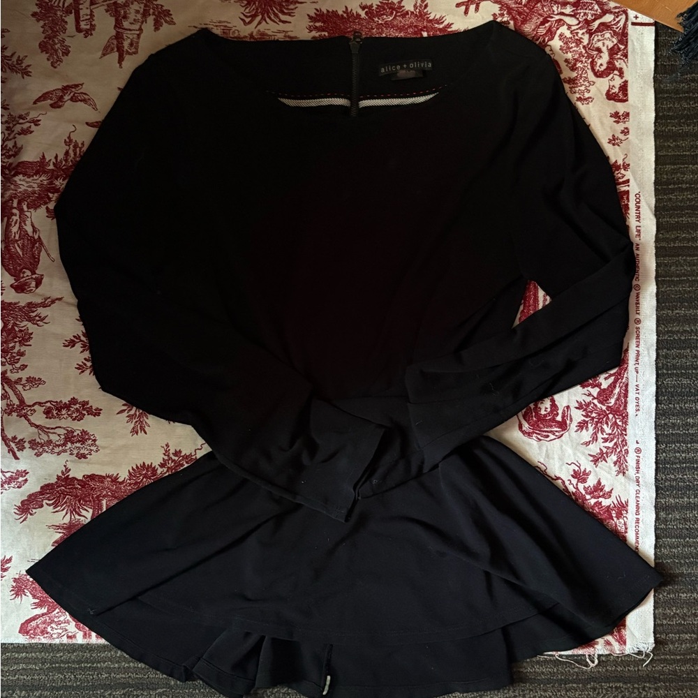 Alice + Olivia Black Long-Sleeve Peplum Top